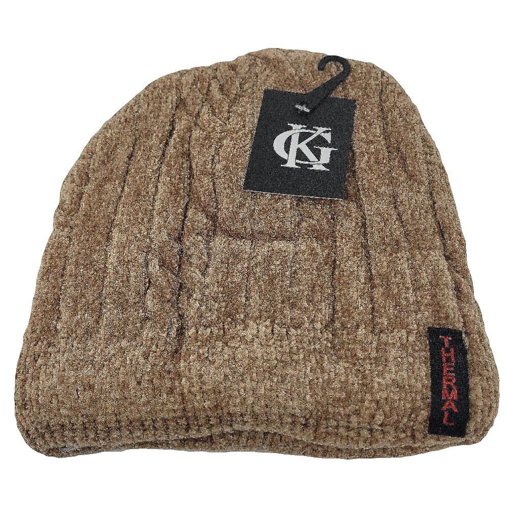 Women's Winter Thermal Fleece Knit Lined Beanie Hat, Beige
